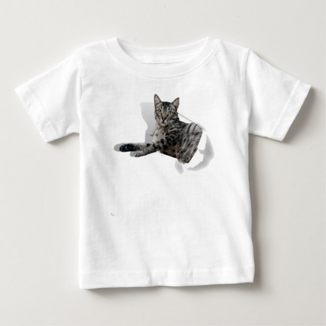 Niedliche Cat 3D Grafik lustige Illusion beliebt Baby T-shirt (Vorderseite)