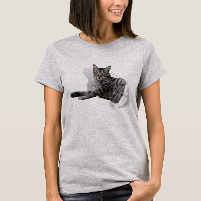 Niedliche Cat 3D Grafik lustige Illusion beliebt T-Shirt (Vorderseite)