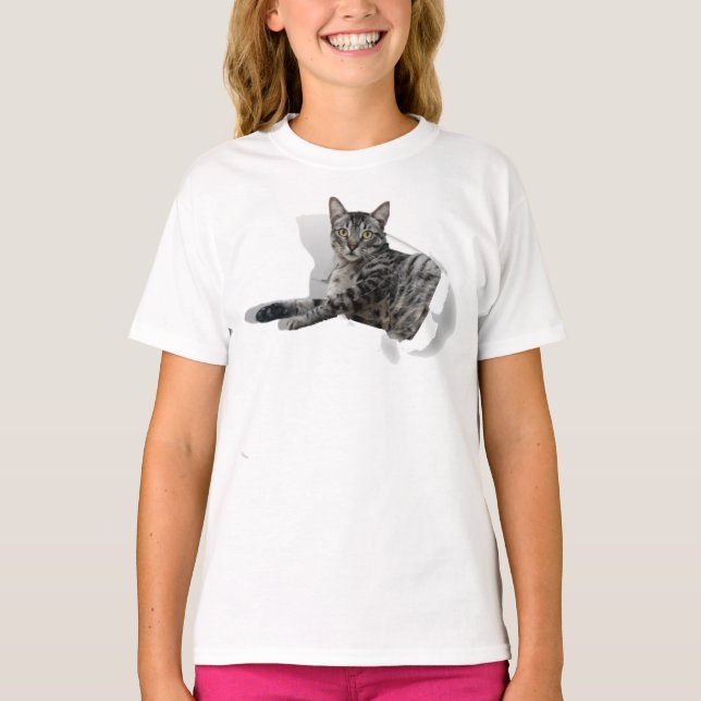 Niedliche Cat 3D Grafik lustige Illusion beliebt T-Shirt (Vorderseite)
