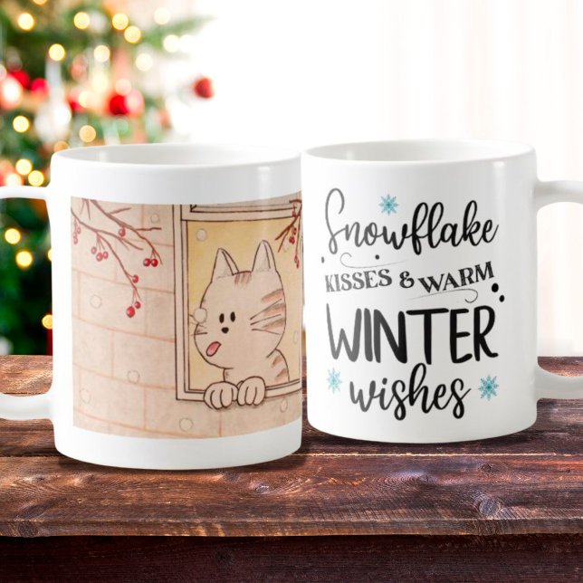 Niedliche Cat and Snowflake Tasse, Winterurlaub Ta Kaffeetasse (Von Creator hochgeladen)