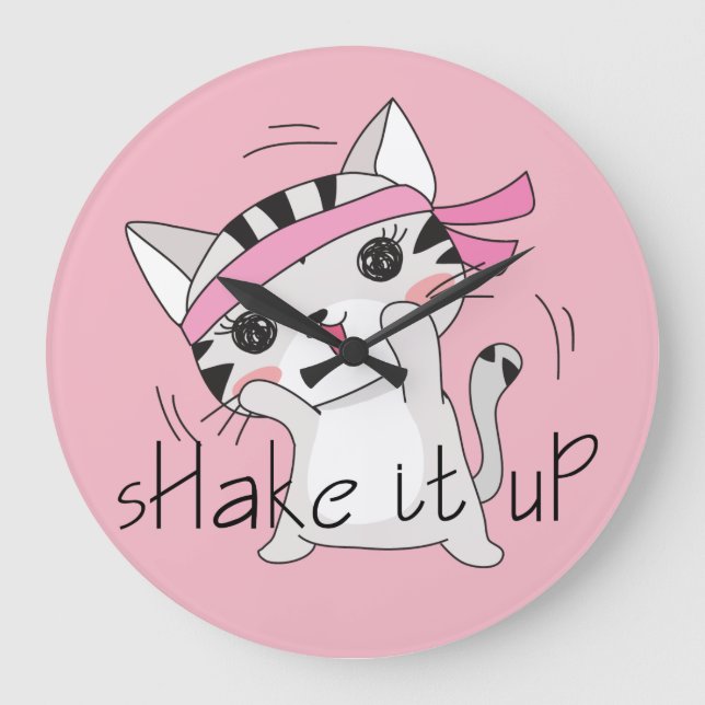 Niedliche Cat Animes beim Arbeiten Große Wanduhr (Vorderseite)