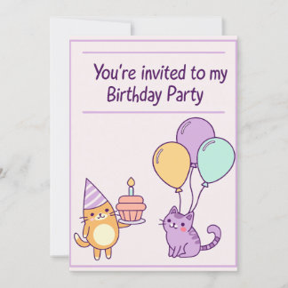 Niedliche Cat Birthday Party Einladung für Kinder