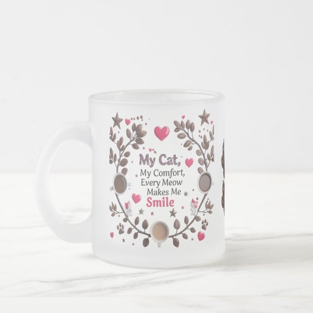 Niedliche Cat & Coffee Forest Tasse - rosa Herz (Links)