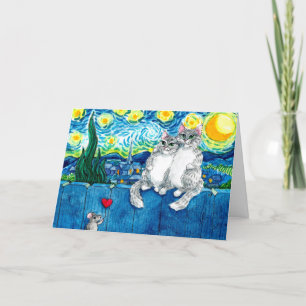 Niedliche Cat Couple Van Gogh Starry Night Card Karte