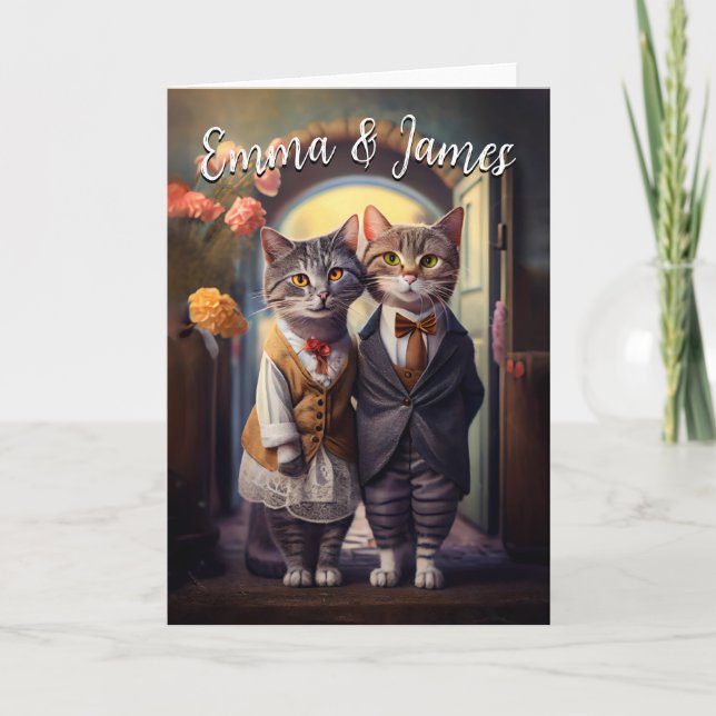 Niedliche Cat Couple Wedding - individuell einstel Einladung (Vorderseite)