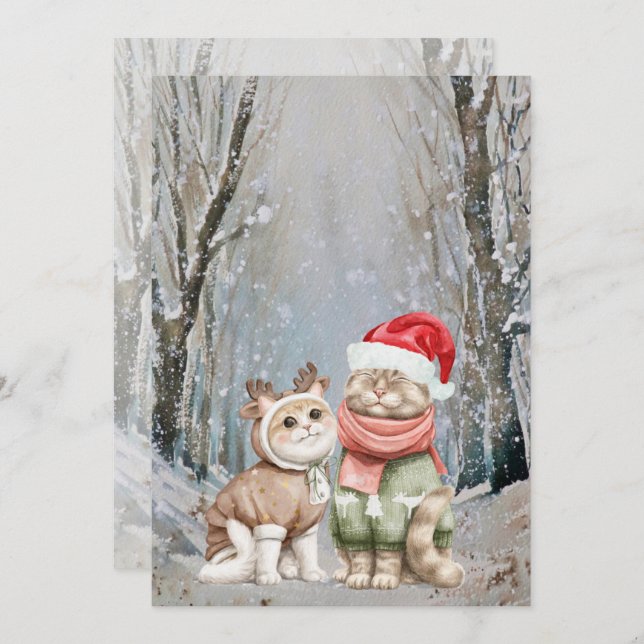 Niedliche Cat Couple Weihnachtskarten Feiertagskarte (Vorne/Hinten)