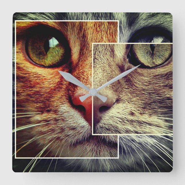 Niedliche Cat-Face-Collage Wall-Uhr Quadratische Wanduhr (Vorderseite)