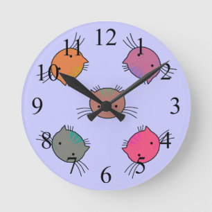 Niedliche Cat Faces Girls Wall Clock Runde Wanduhr