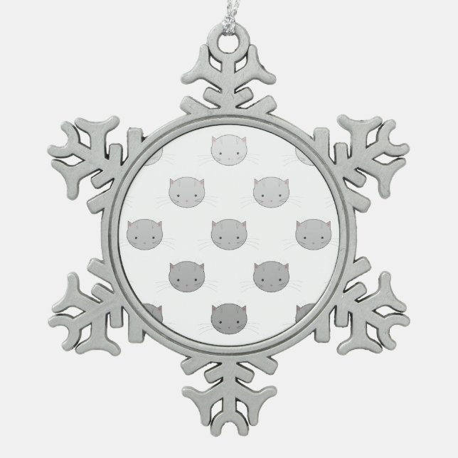 Niedliche Cat Faces Muster Grau Schneeflocken Zinn-Ornament (Vorderseite)