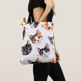 Niedliche Cat Faces Muster Tote Beutel Stilvoll &