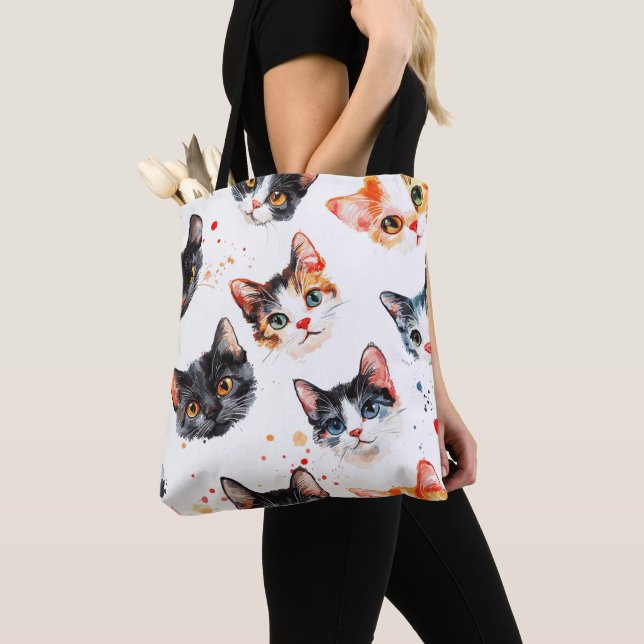 Niedliche Cat Faces Muster Tote Beutel Stilvoll &  (Von Nahem)