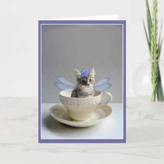 Niedliche Cat Fairy in Teacup Grußkarte Karte