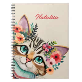 Niedliche Cat Floral Watercolor Notizblock