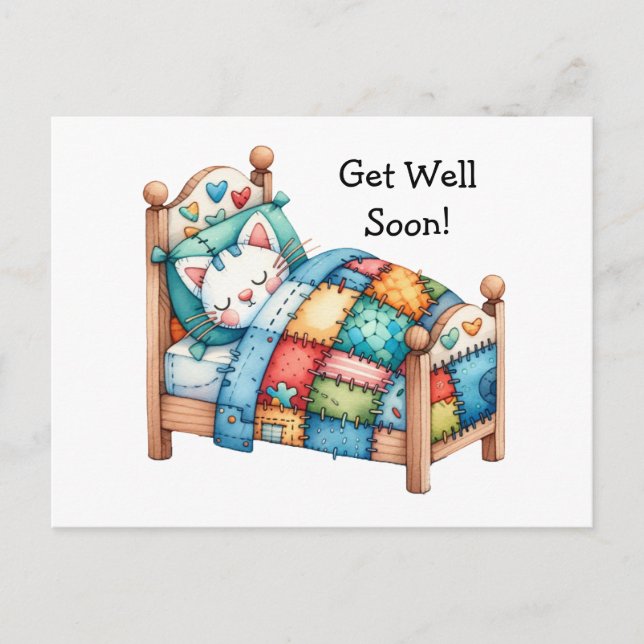 Niedliche Cat Get Well bald Postcard Postkarte (Vorderseite)