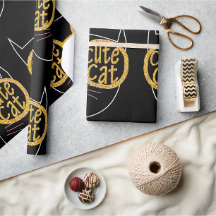 Niedliche Cat Glasses Graphic Gold Glitzer Kitty F Geschenkpapier