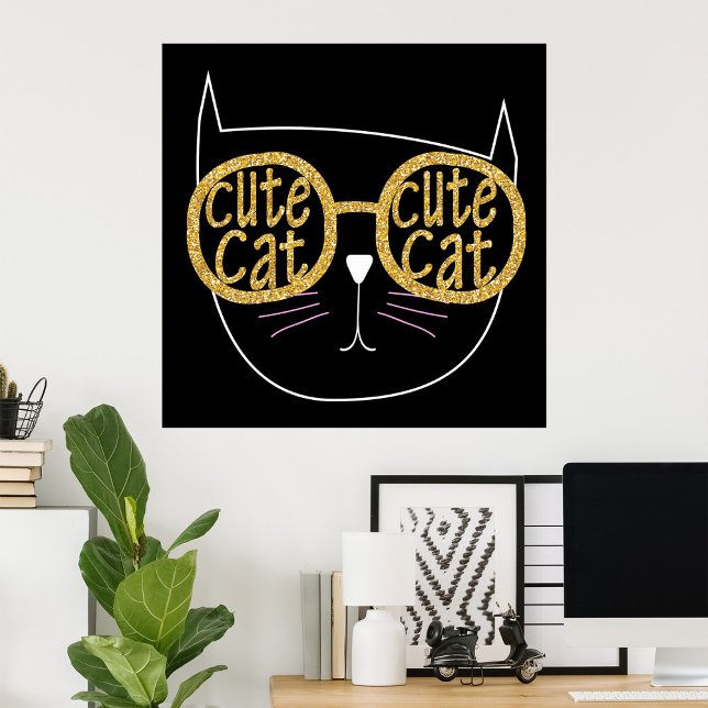 Niedliche Cat Glasses Graphic Gold Glitzer Kitty F Poster (Von Creator hochgeladen)