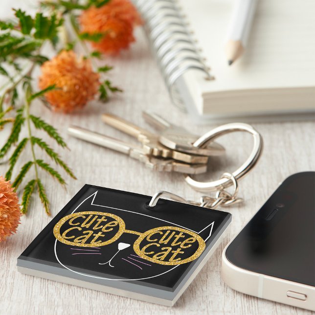 Niedliche Cat Glasses Graphic Gold Glitzer Kitty F Schlüsselanhänger (Von Creator hochgeladen)