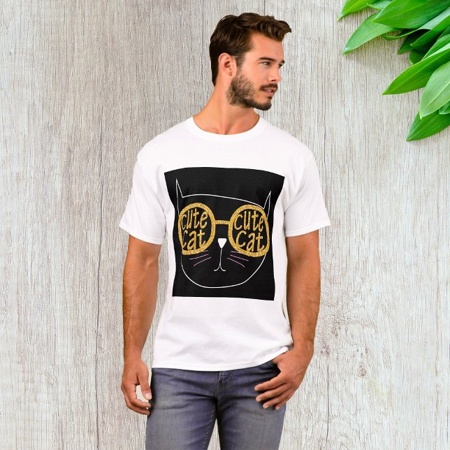 Niedliche Cat Glasses Graphic Gold Glitzer Kitty F T-Shirt (Von Creator hochgeladen)
