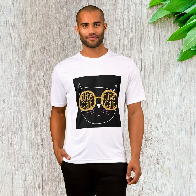 Niedliche Cat Glasses Graphic Gold Glitzer Kitty F T-Shirt (Von Creator hochgeladen)
