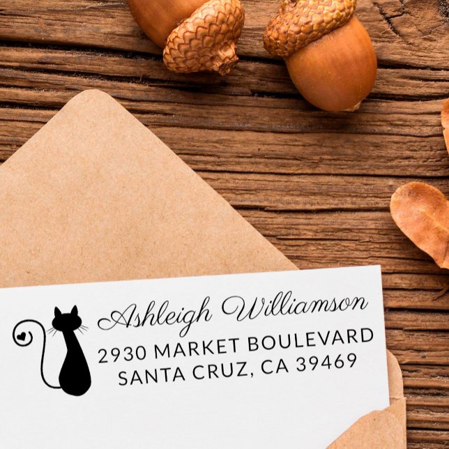 Niedliche Cat & Heart Name Script-Rücksendeadresse Gummistempel (Von Creator hochgeladen)