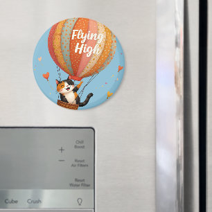 Niedliche Cat Hot Air Ballon Whimsikkunst Magnet