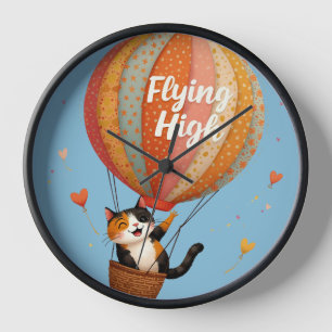Niedliche Cat Hot Air Ballon Whimsikkunst Uhr