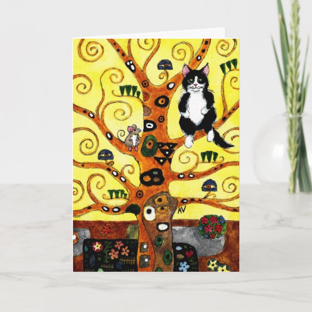 Niedliche Cat Kitten Maus Klimt Tree of Life Karte (Vorderseite)