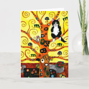 Niedliche Cat Kitten Maus Klimt Tree of Life Karte