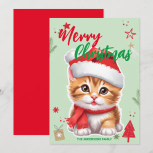 Niedliche CAT kitty santa Weihnachtsfamilie Feiertagskarte