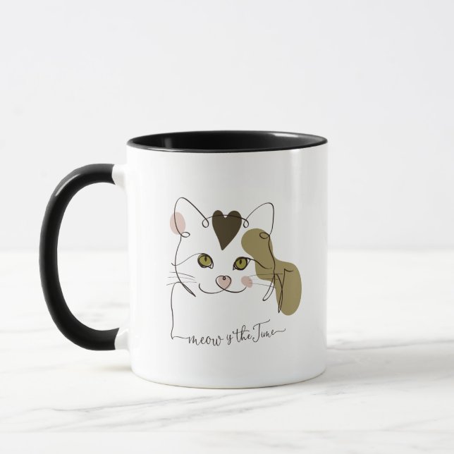 Niedliche Cat Line Art - Meow ist die Zeit-Tasse Tasse (Links)