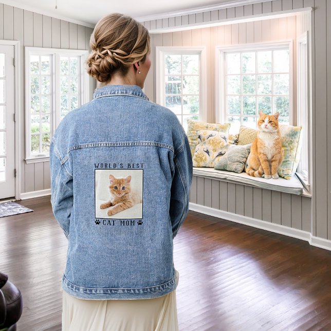 Niedliche Cat Mama Personalisiertes Foto Jeansjacke (Von Creator hochgeladen)