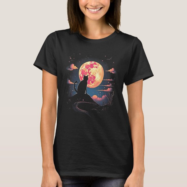 Niedliche Cat Motifs mit Moon Night Space Cat Des T-Shirt (Vorderseite)