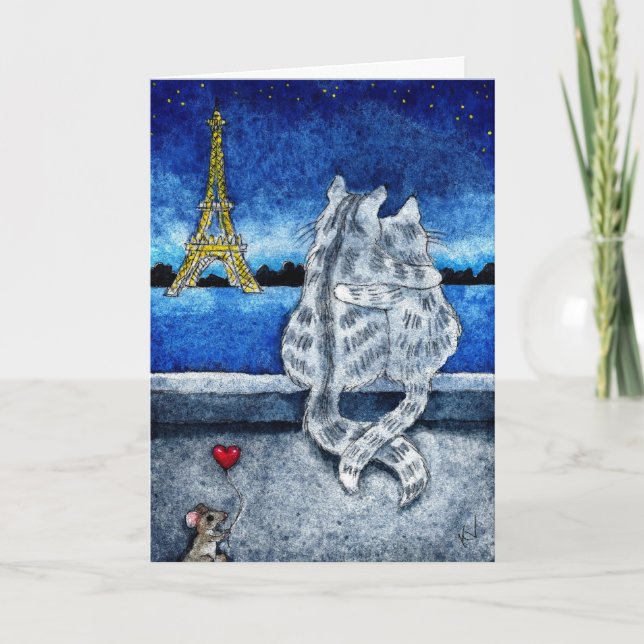 Niedliche Cat Mouse Paris Valentine Liebe Karte (Vorderseite)