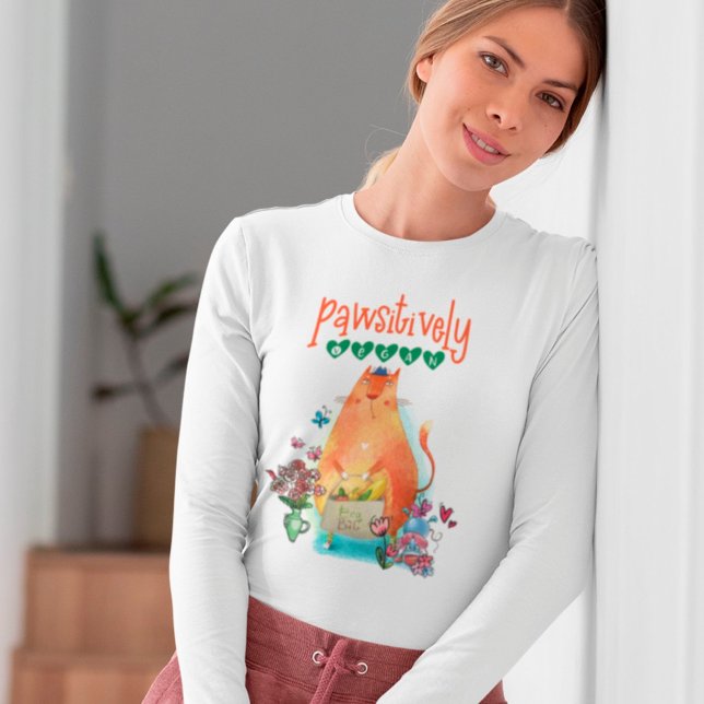 Niedliche Cat Mouse Pawsitiv Veganer Spaß T-Shirt (Von Creator hochgeladen)