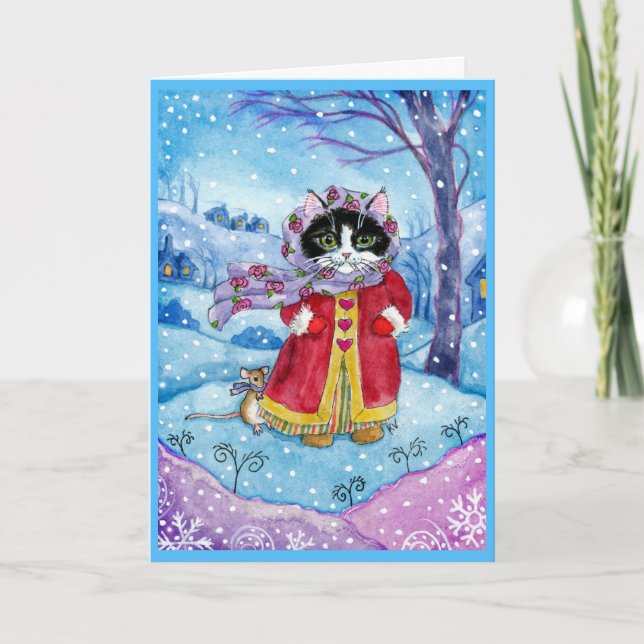 Niedliche Cat Mouse Winter Holiday Liebe Karte (Vorderseite)