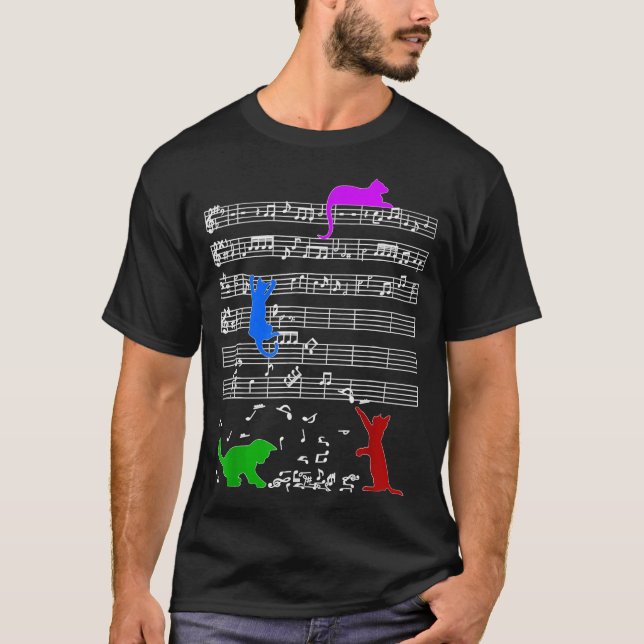 Niedliche Cat Musiknotens Kitty Piano T-Shirt (Vorderseite)