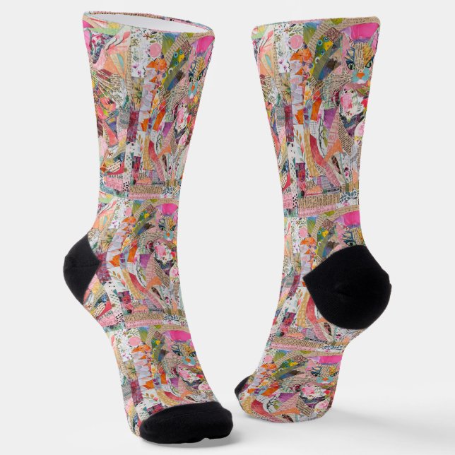 Niedliche Cat Paper Collage Socken (Gewinkelt)