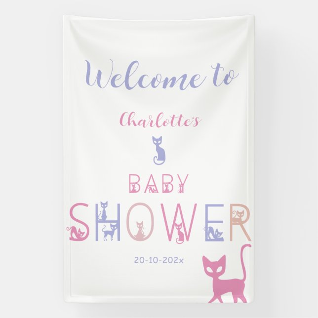 Niedliche Cat Pastel Colour Baby Dusche Banner (Vertikal)