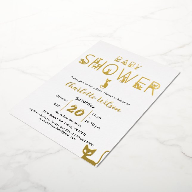 Niedliche Cat Pastel Colour Baby Dusche Folieneinladung (Gedreht)