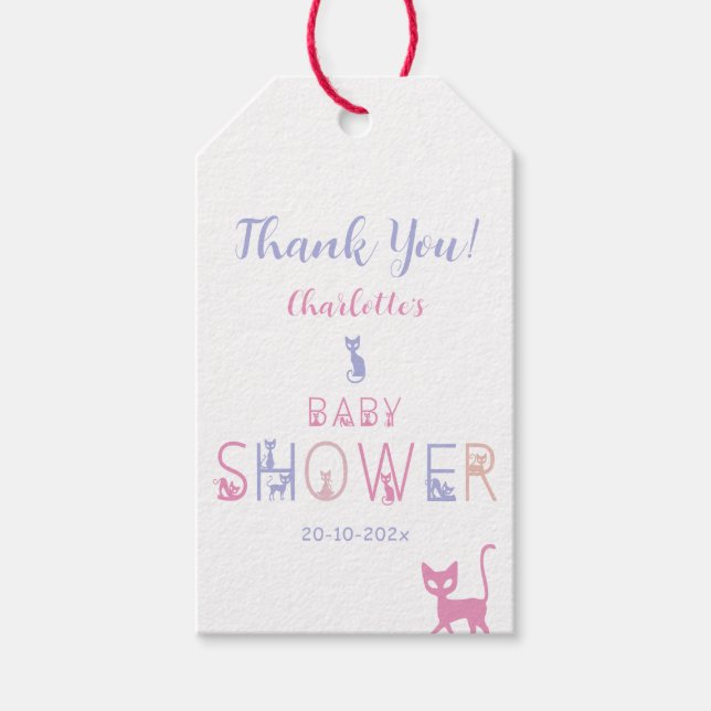 Niedliche Cat Pastel Colour Baby Dusche Geschenkanhänger (Vorderseite)