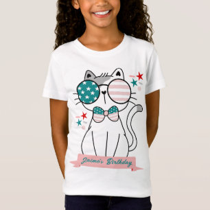 Niedliche Cat Patriotic Geburtstagspartei T-Shirt