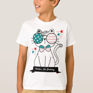 Niedliche Cat Patriotic Geburtstagsparty Boys T-Shirt