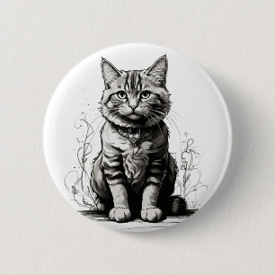 Niedliche Cat Pencil Sketch Button