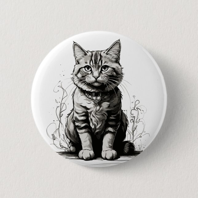 Niedliche Cat Pencil Sketch Button (Vorderseite)