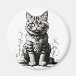 Niedliche Cat Pencil Sketch Magnet