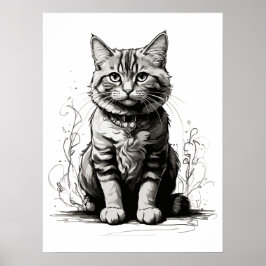 Niedliche Cat Pencil Sketch Poster