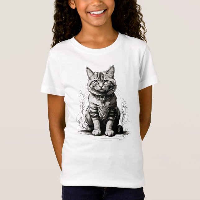 Niedliche Cat Pencil Sketch T-Shirt (Vorderseite)