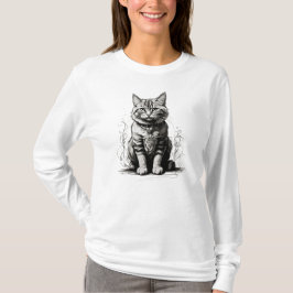 Niedliche Cat Pencil Sketch T-Shirt