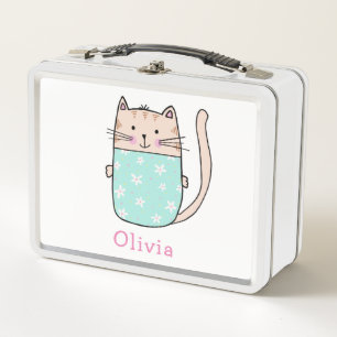 Niedliche Cat Personalisiert Individuelle Name Met Metall Brotdose