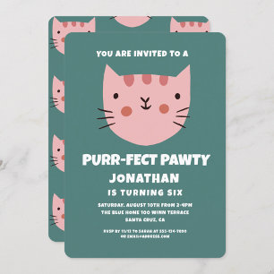 Niedliche Cat Pink Purfect Pawty Geburtstagsparty Einladung